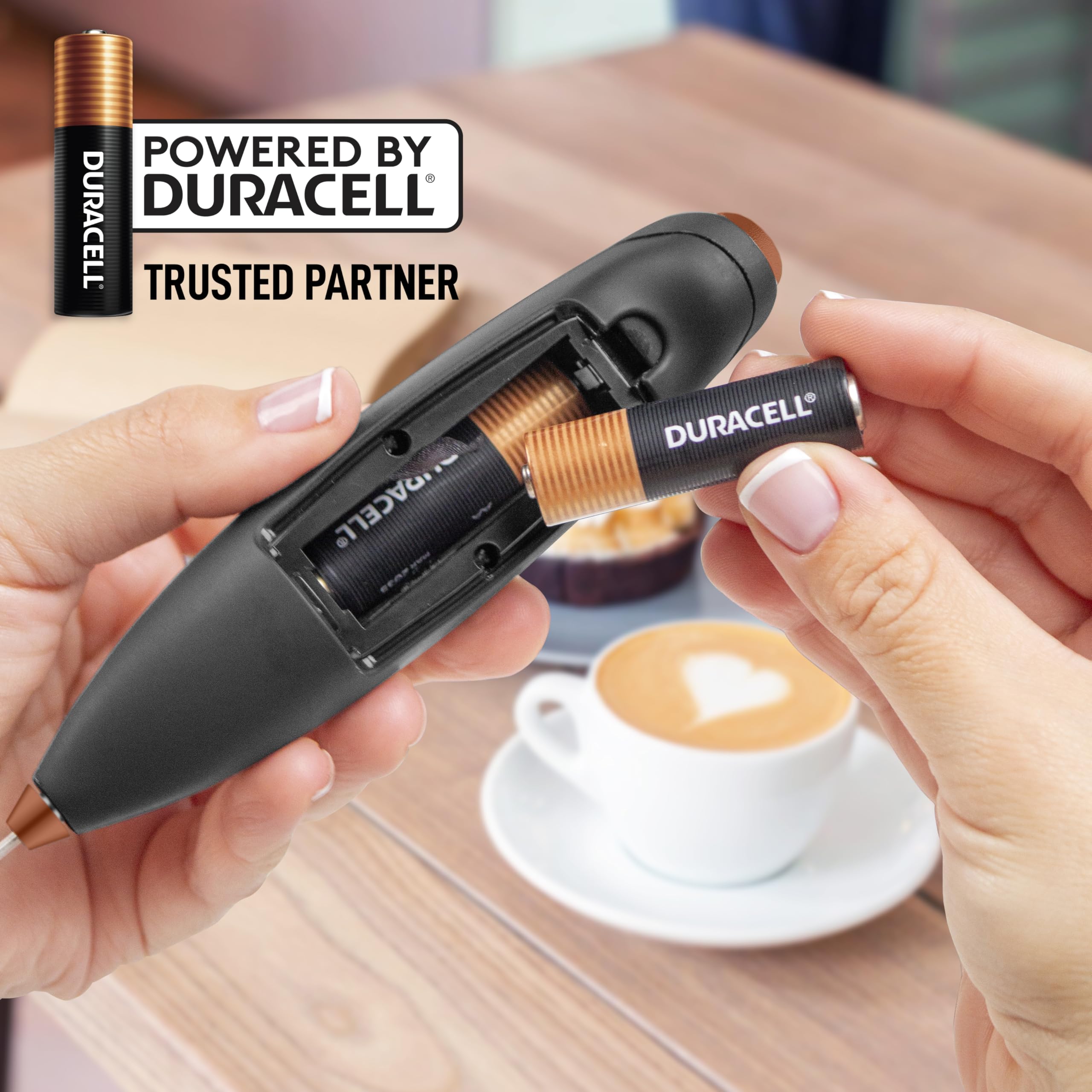 Zulay Kitchen Powerful Milk Frother Wand With Duracell Batteries - Ultra Fast Handheld Drink Mixer - Electric Whisk Foam Maker for Coffee, Lattes, Cappuccino & Matcha - Z1 Motor - Black & Copper