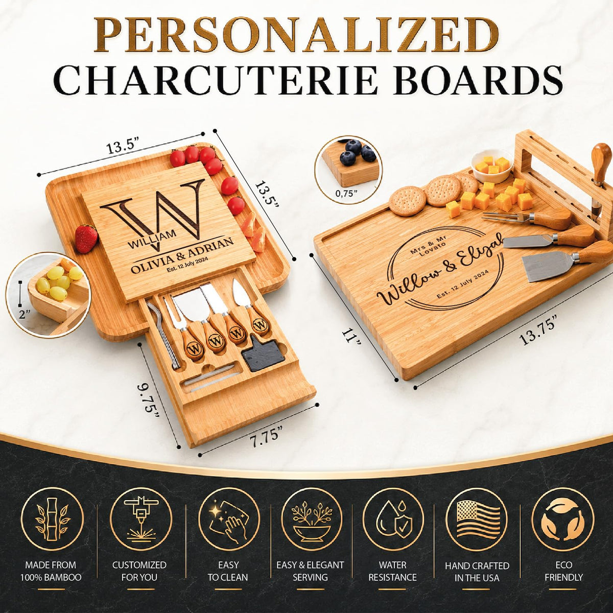 Personalized Charcuterie Board Gifts Set, Custom Large Cheese Board, Charcuterie Board for Wedding, Anniversary, Birthday, Housewarming, Engagement, Party, New Home Gift Couple, Fathers Day, Christmas