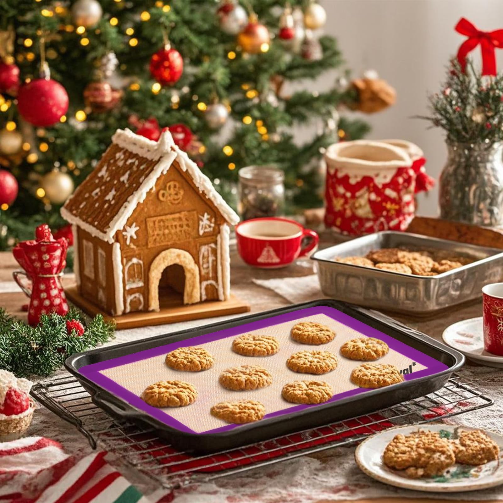 whisrvival 4 Pack Silicone Baking Mat, Non-Stick Silicone Baking Sheet, Food Safe Silicone Mats for Baking, 480℉ Heat Resistant, 2 Half & 2 Quarter (Purple, Blue, Grey)