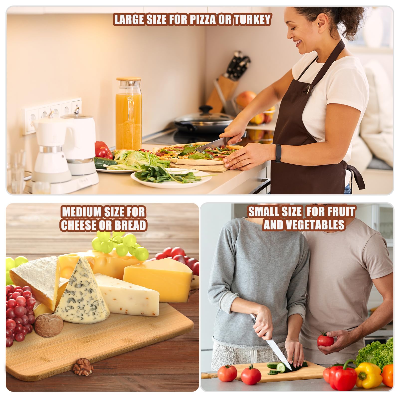 Patelai 12 Packs 17 x 13 Inch Wooden Bamboo Cutting Board Set with Handles Large Kitchen Serving Plain Chopping Board Bulk Gifts for Mom for Vegetables Meat Pizza Cheese Fruit Bread