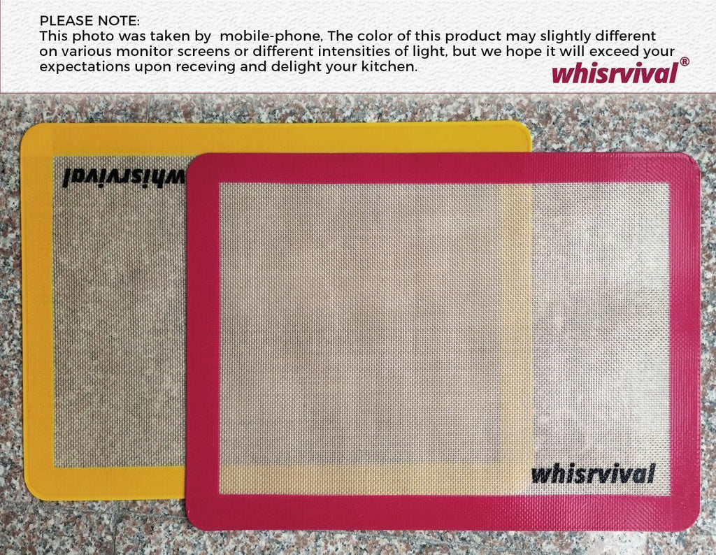 whisrvival Silicone Baking Mat, 2 colors Half Sheet(16.5"x11.6") Non-Stick Baking Mat, Food Safe Silicone Mats for Baking Cookies, Macarons, Vegetables, 480℉ Heat Resistant (Deep Raspberry & Amber)