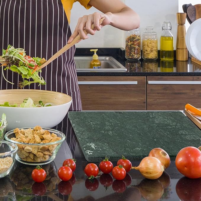 Green Marble Cutting Board 12x16 Inch, Marble Slab Pastry Board With Non-Slip Feet For Baking, Cheese, Charcuterie, Chocolate