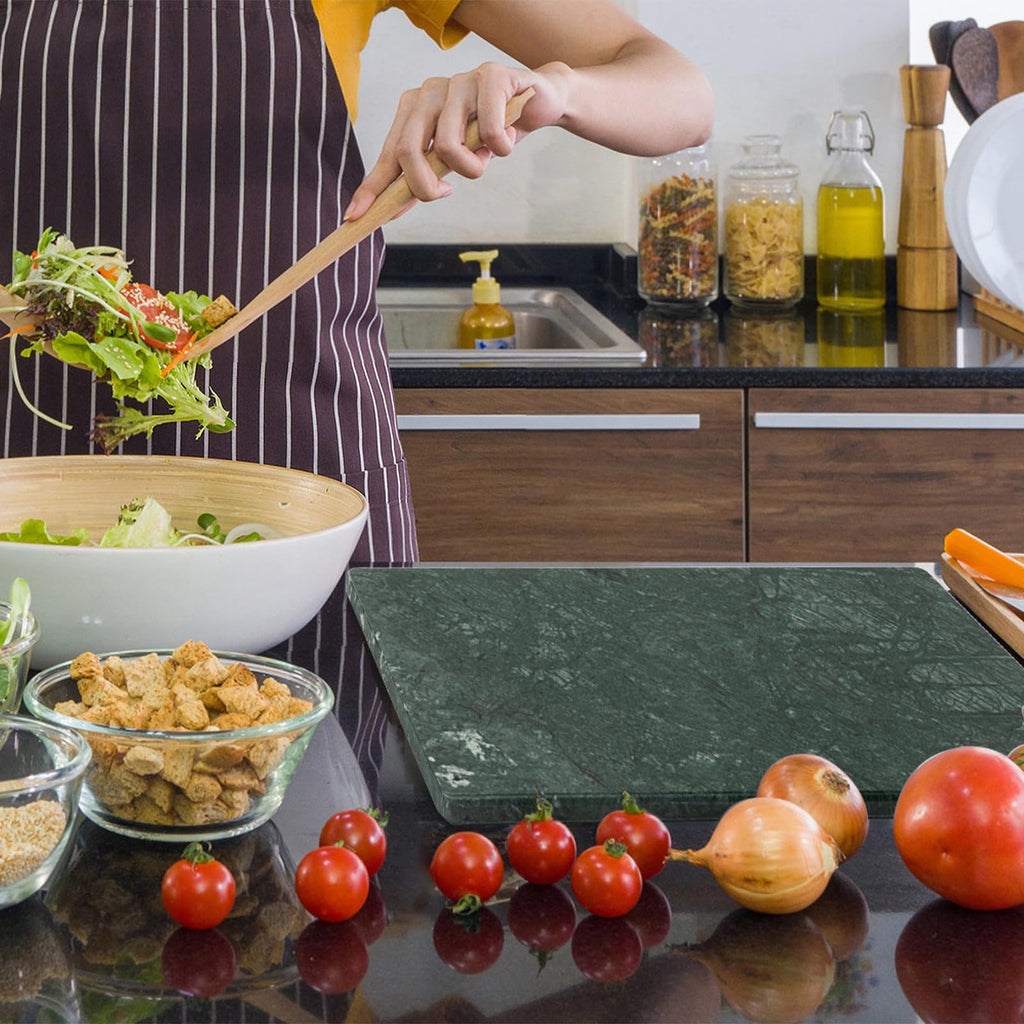 Adolif Green Marble Cutting Board, Marble Slab Pastry Board 12x20 Inch With Non-Slip Feet For Baking, Cheese, Charcuterie, Chocolate