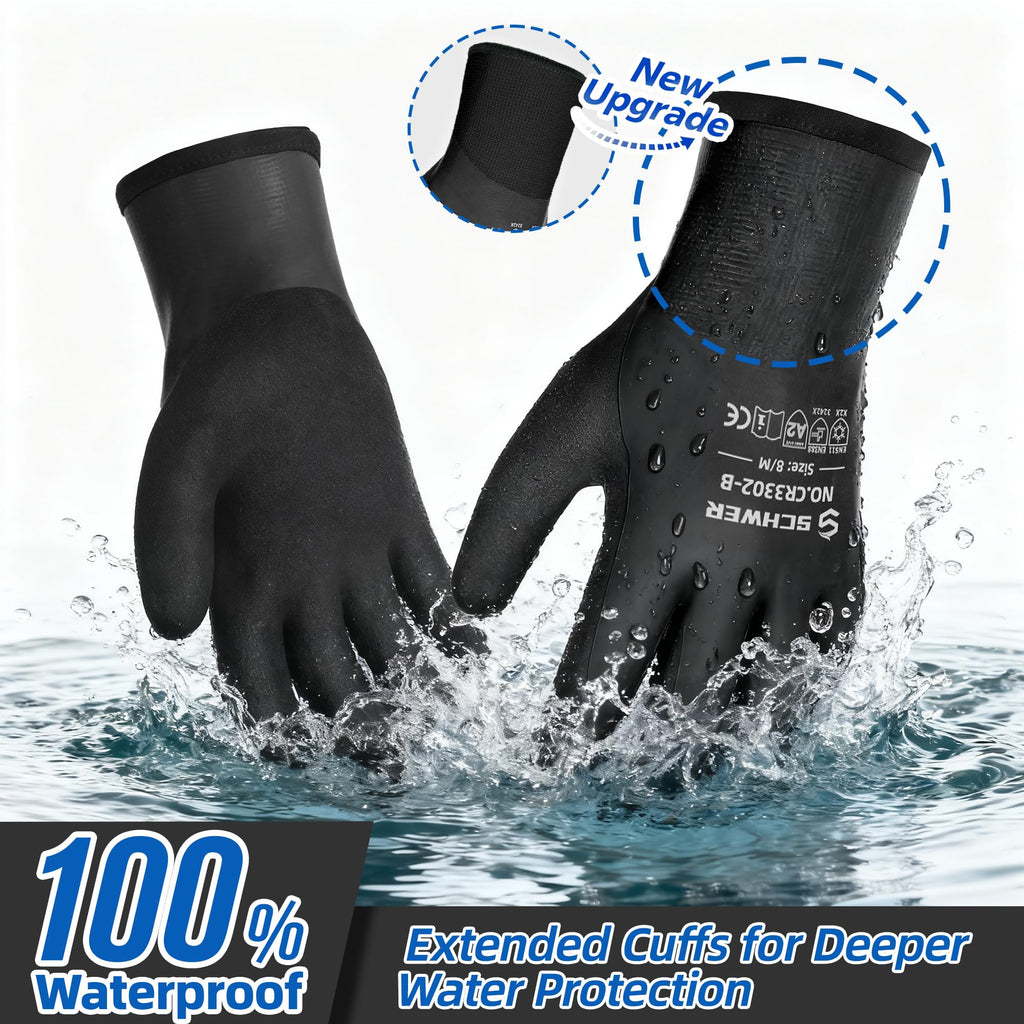 Schwer 2 Pairs Waterproof Winter Work Gloves Latex Coated, CR3302-B, XXL
