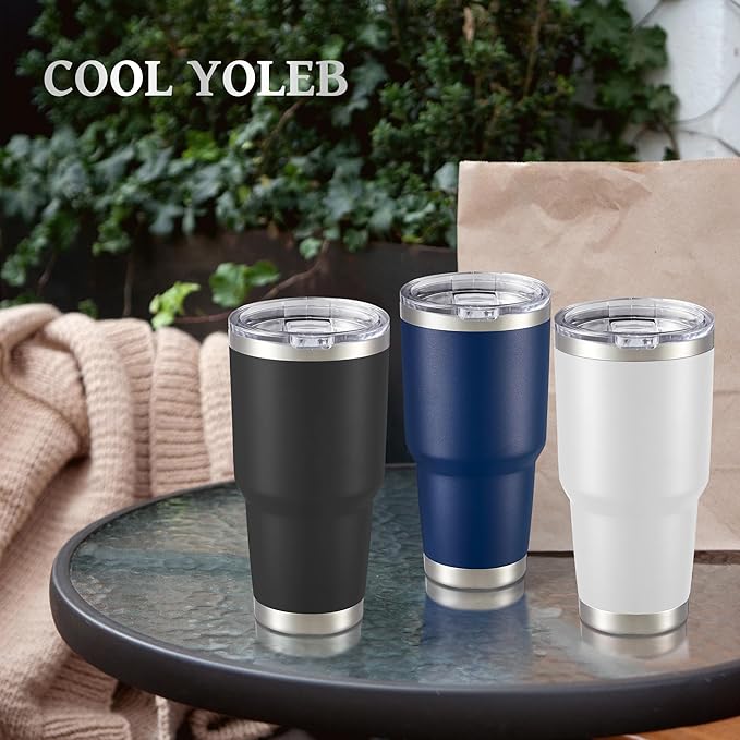 30 oz Tumbler with Lid Stainless Steel Tumblers Bulk Vacuum Insulated Cup Reusable Powder Coated Travel Mug Double Wall Leak Proof Cups Keep Cold Drinks for 12 Hours Navy, Set of 8