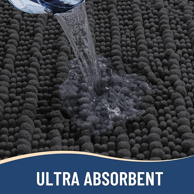 Arotive Luxury Chenille Bathroom Rug Mat, Extra Soft Thick Absorbent Shaggy Bath Rugs, Non-Slip Machine Wash Dry, Plush Bath Mats for Bathroom, Shower and Tub, 30x17, Dark Grey