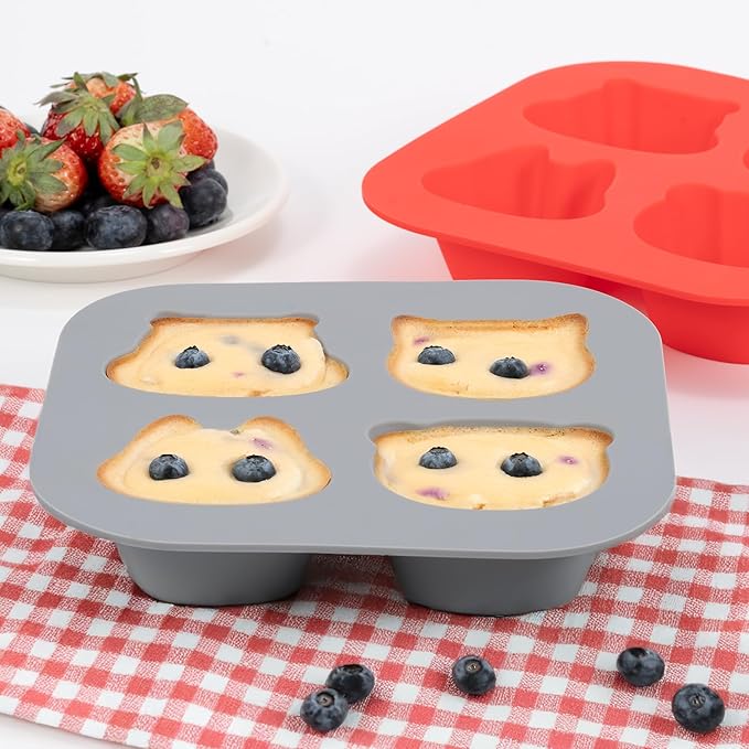 Li&Zhao Silicone Muffin Pans for Baking - 2 PCS Thick Silicone Cupcake Pan Animal Silicone Egg Bite Molds Silicone Muffin Cups Mini Cupcake Pans for Making Muffin Cakes,Tart,Festival