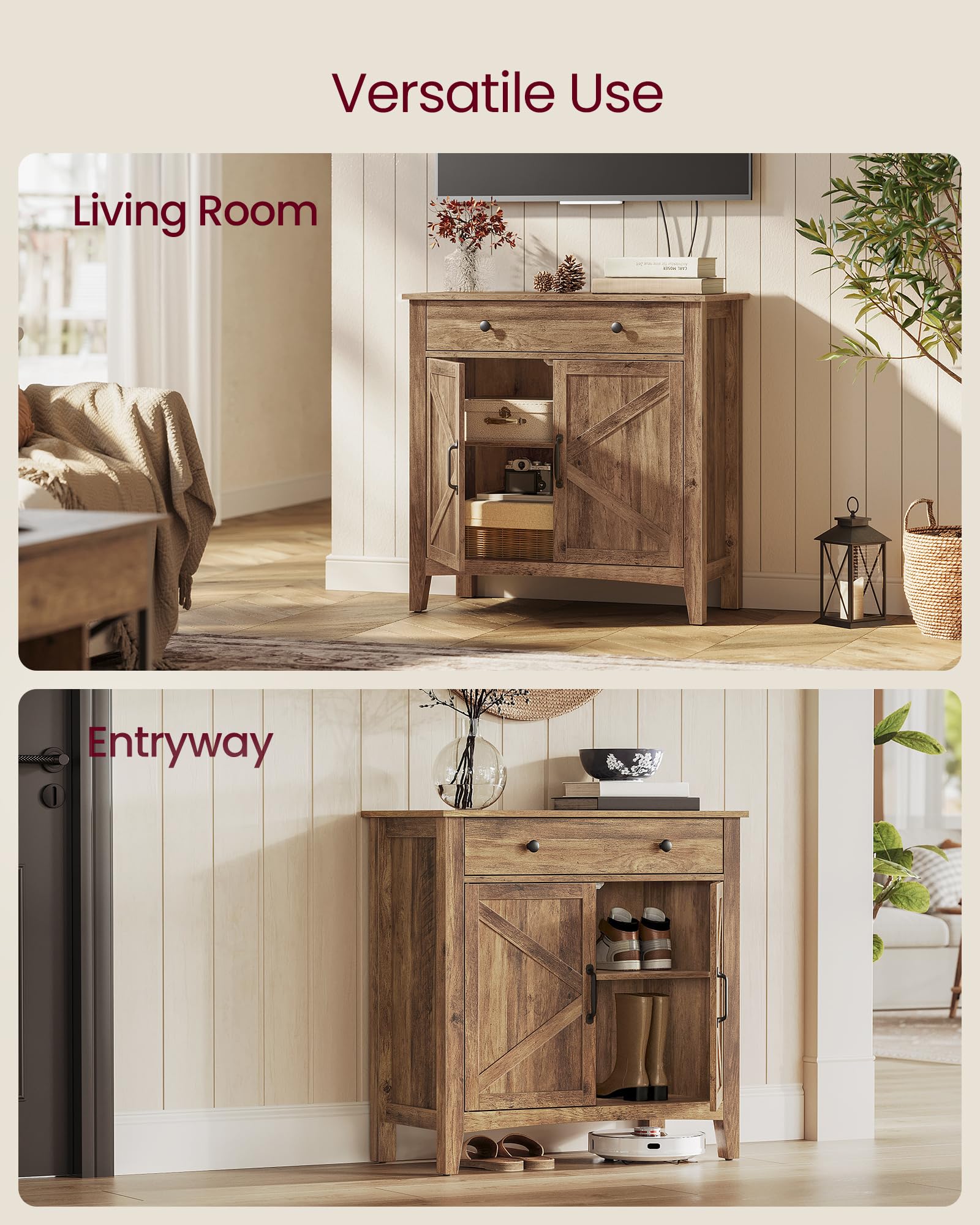 VASAGLE LIRY Collection - Buffet Cabinet, Coffee Bar Cabinet with a Drawer, Adjustable Shelf, Sideboard Storage with Cable Hole, Drawer Divider, Honey Brown UBBK341K01