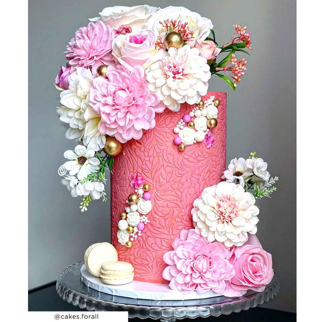 Lacupella Cake Stencil - Seamless Delicate Pattern for Decorating Tall Double Barrel Cake to Use with Buttercream, Royal Icing, Ganache, Paint, Airbrush (Claris)
