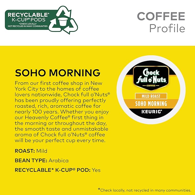 Chock full o’Nuts Variety Pack Keurig K-Cup Pods for Keurig Brewers – Premium Arabica, Mild, Medium and Dark Roast – Single Serve – 4 Packs of 12 K-Cup Pods