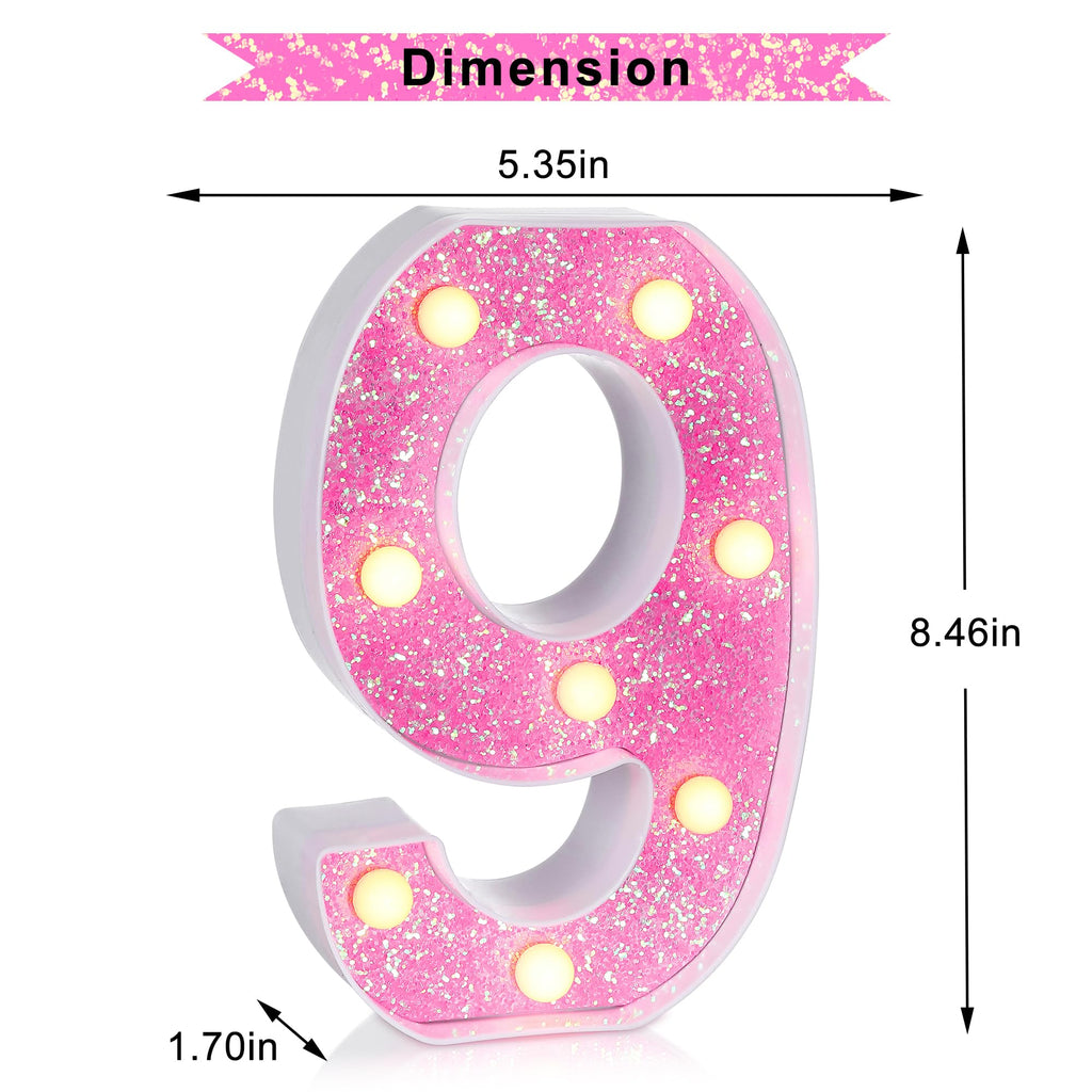 Foaky Pink Light up Letters，Pink Party Decorations,Girls Room Decor,Glitter Marquee Numbers,Alphabet Letter Sign for Night Light Birthday Party Girls Gifts, Home Bar Decoration (9)