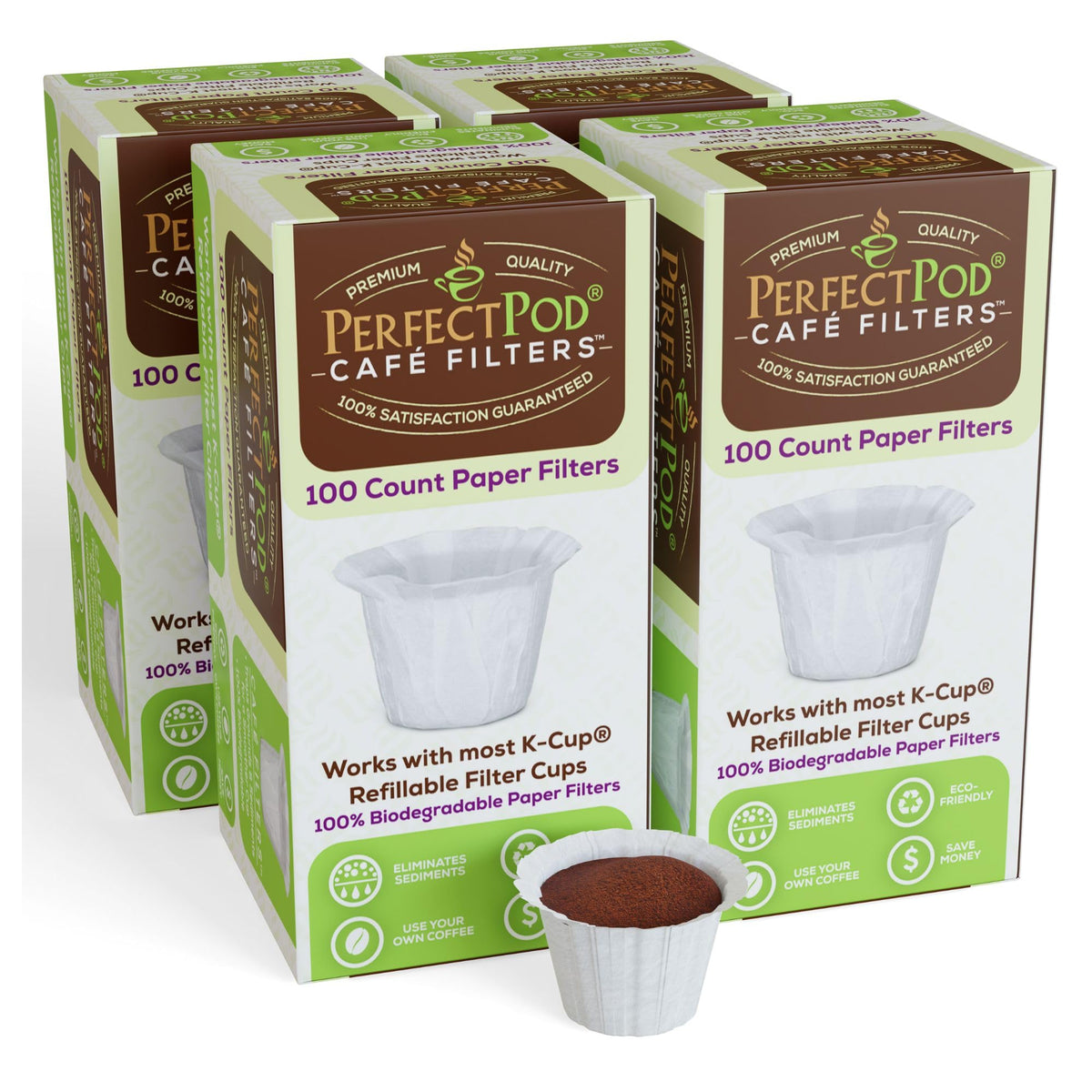 Perfect Pod Café Filters Paper Liners for Reusable K-Cup Coffee Pod, 500 Ct