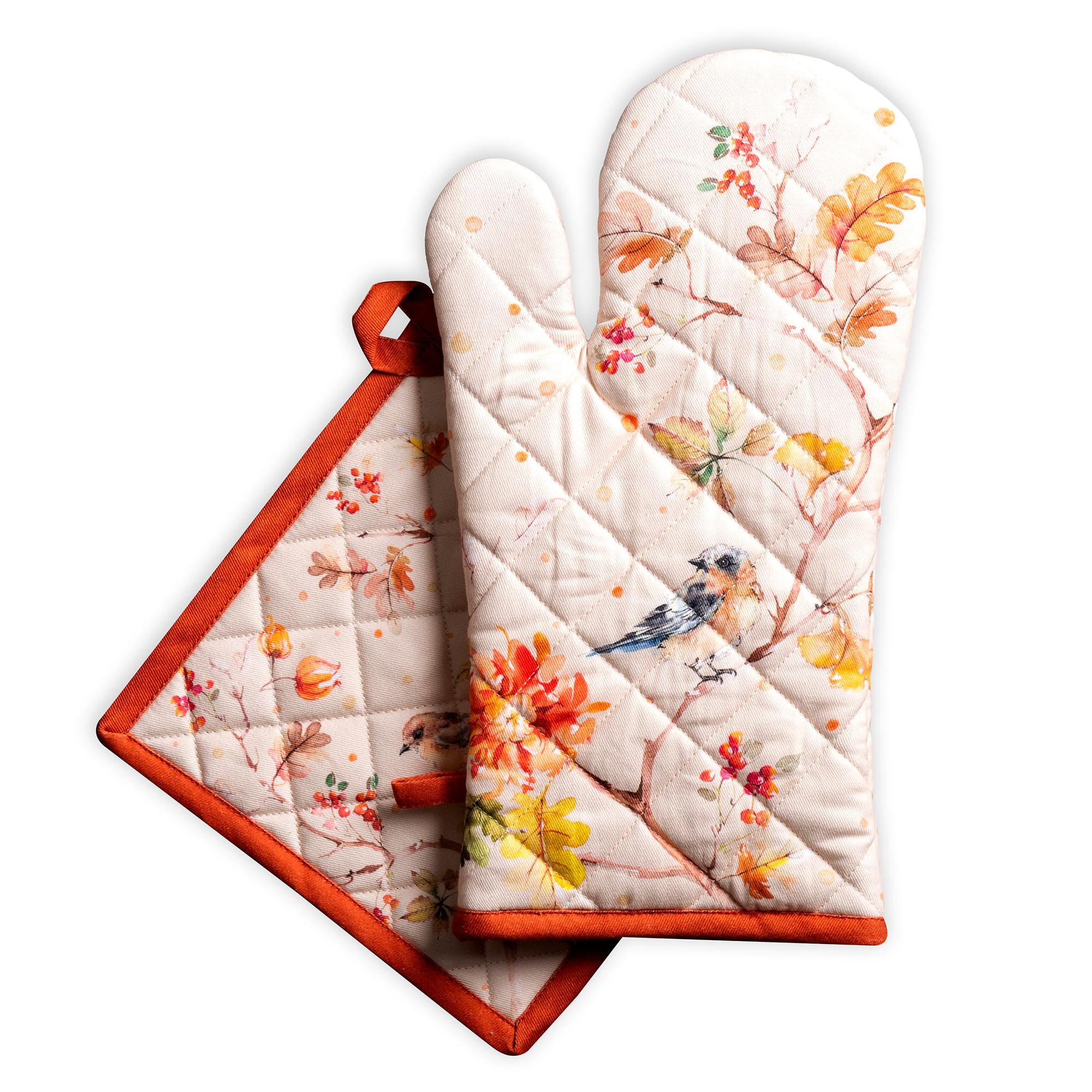 Maison d' Hermine 100% Cotton Oven Mitt & Pot Holder Set (7.5"x13" & 8"x8")