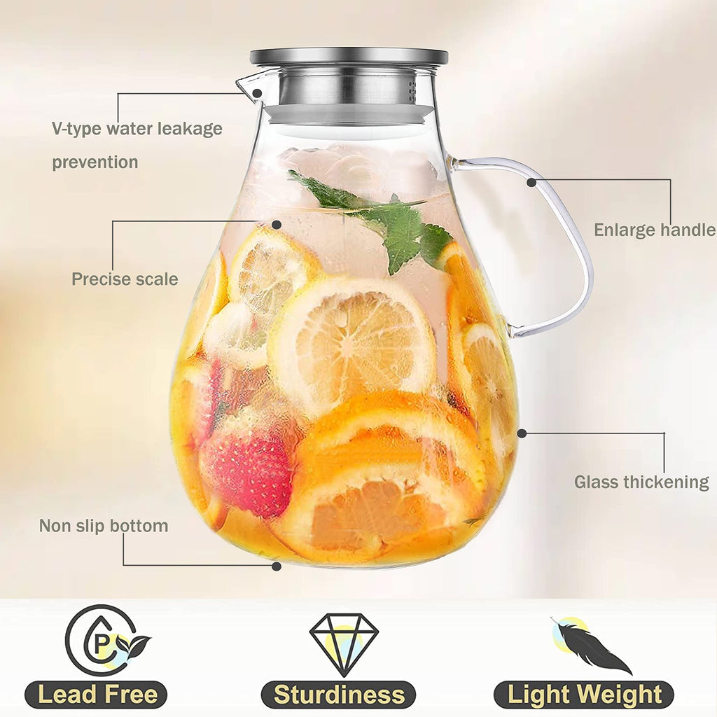 Glass Pitcher with Lid,3000ml - Hot/Cold Water Jug, Juice and Iced Tea Beverage Carafe