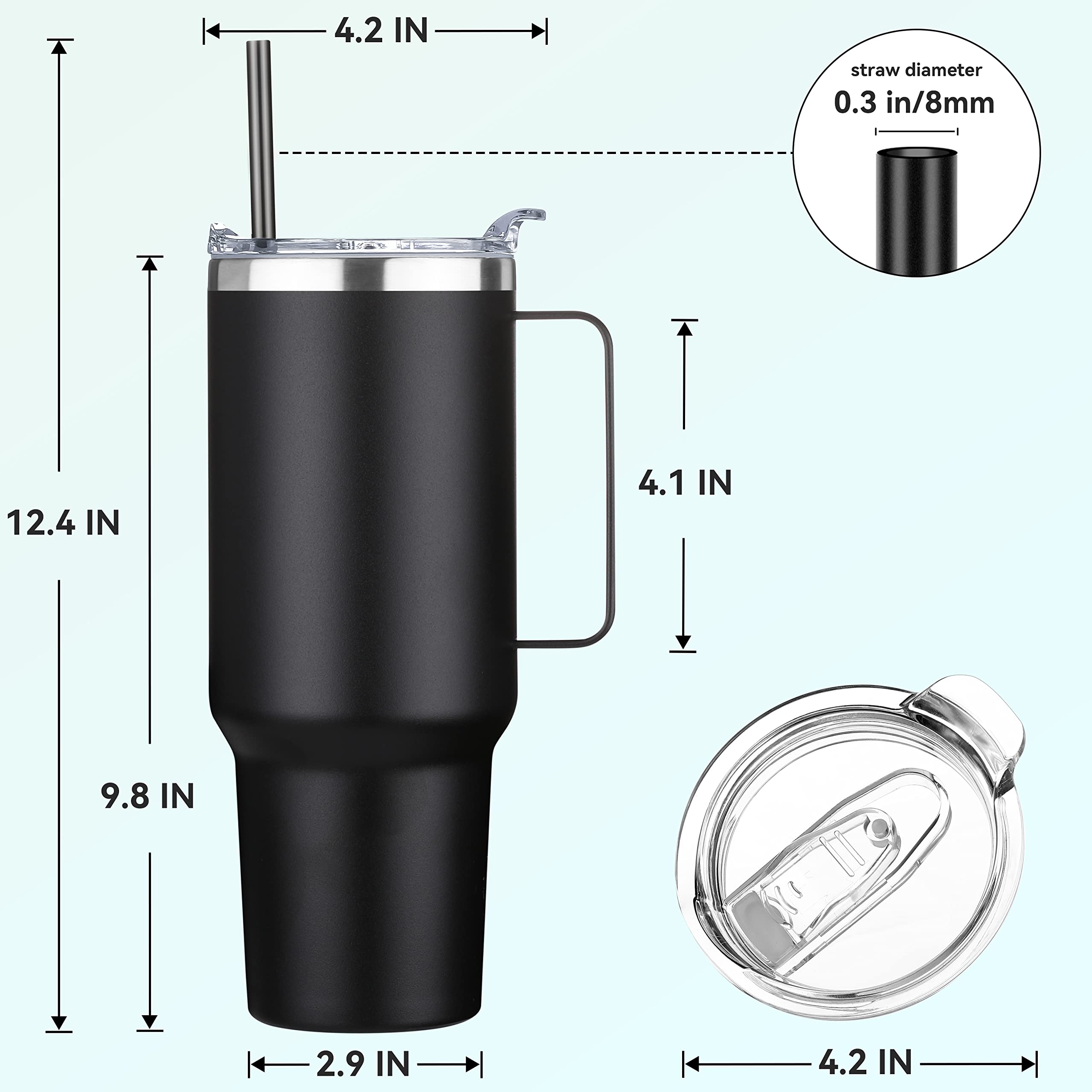 HASLE OUTFITTERS 40 oz Stainless Steel Tumbler with Handle, Vacuum Insulated Tumblers Bulk, Reusable Double Wall Travel Coffee Mug, Durable Powder Coated Water Bottles(Black, 8)