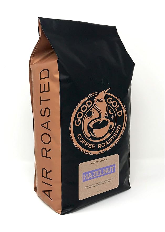 Good As Gold Coffee Roasters - Hazelnut Flavored Whole Bean Coffee, 5 Pound Bag