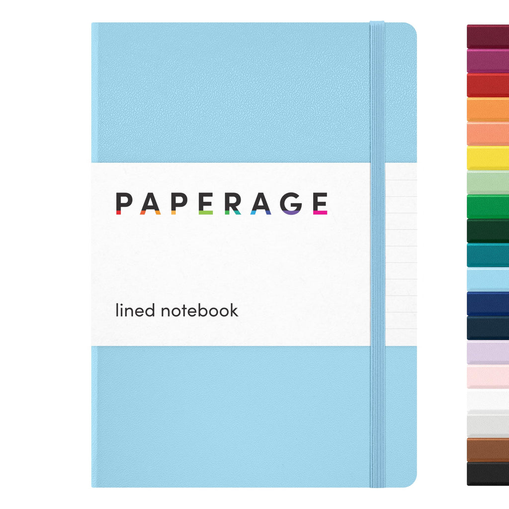 PAPERAGE Lined Journal Notebook, (Light Blue), 160 Pages, Medium 5.6 in x 8 in - 100 GSM Thick Paper – Hardcover Journaling Notebook for Work, School & Note Taking