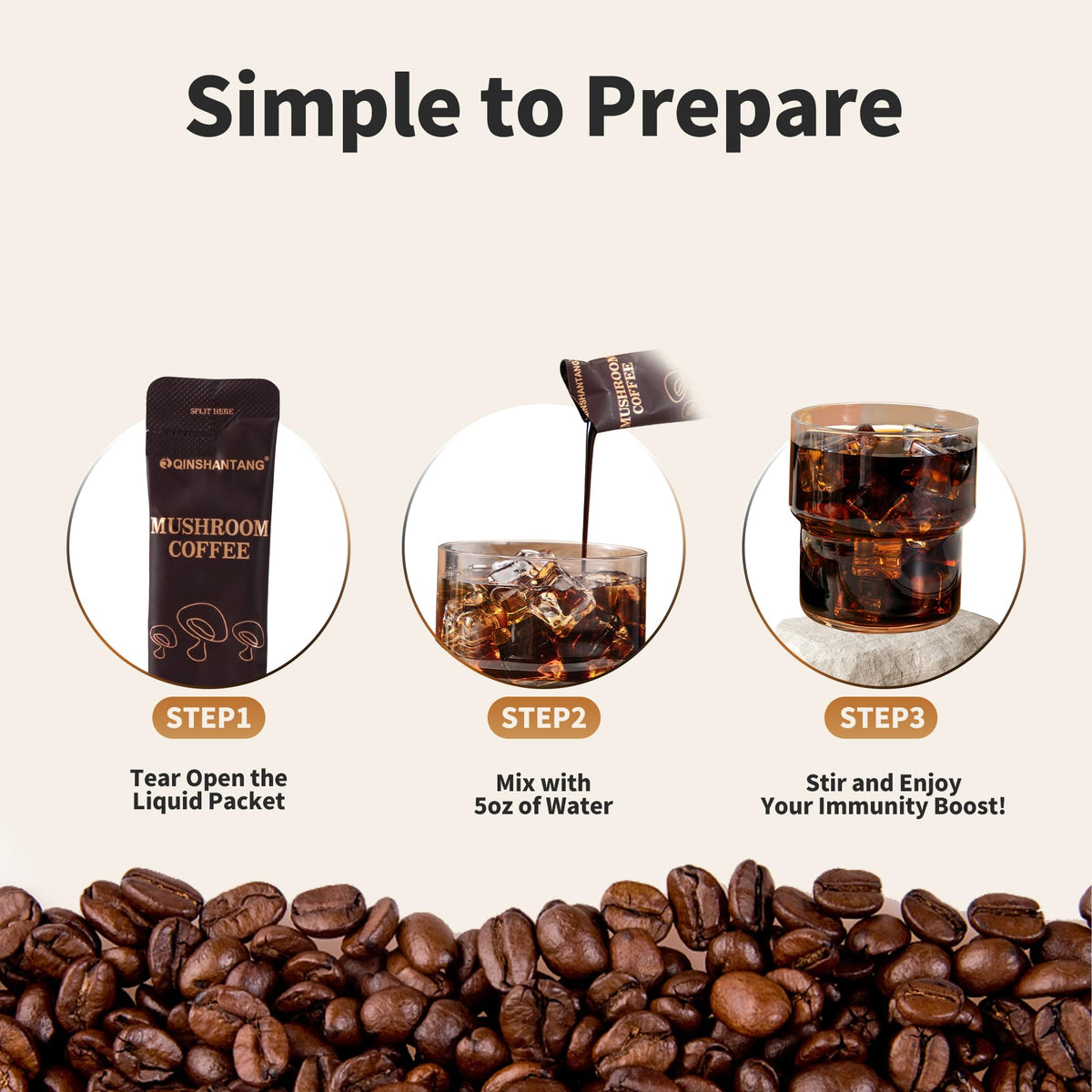 Cold Brew Mushroom Coffee, 15 Packets, Coffee Concentrate Liquid with 5 Adaptogenic Mushrooms, 100% Arabica Bean Extract for Immunity - Sugar Free, Keto, Vegan