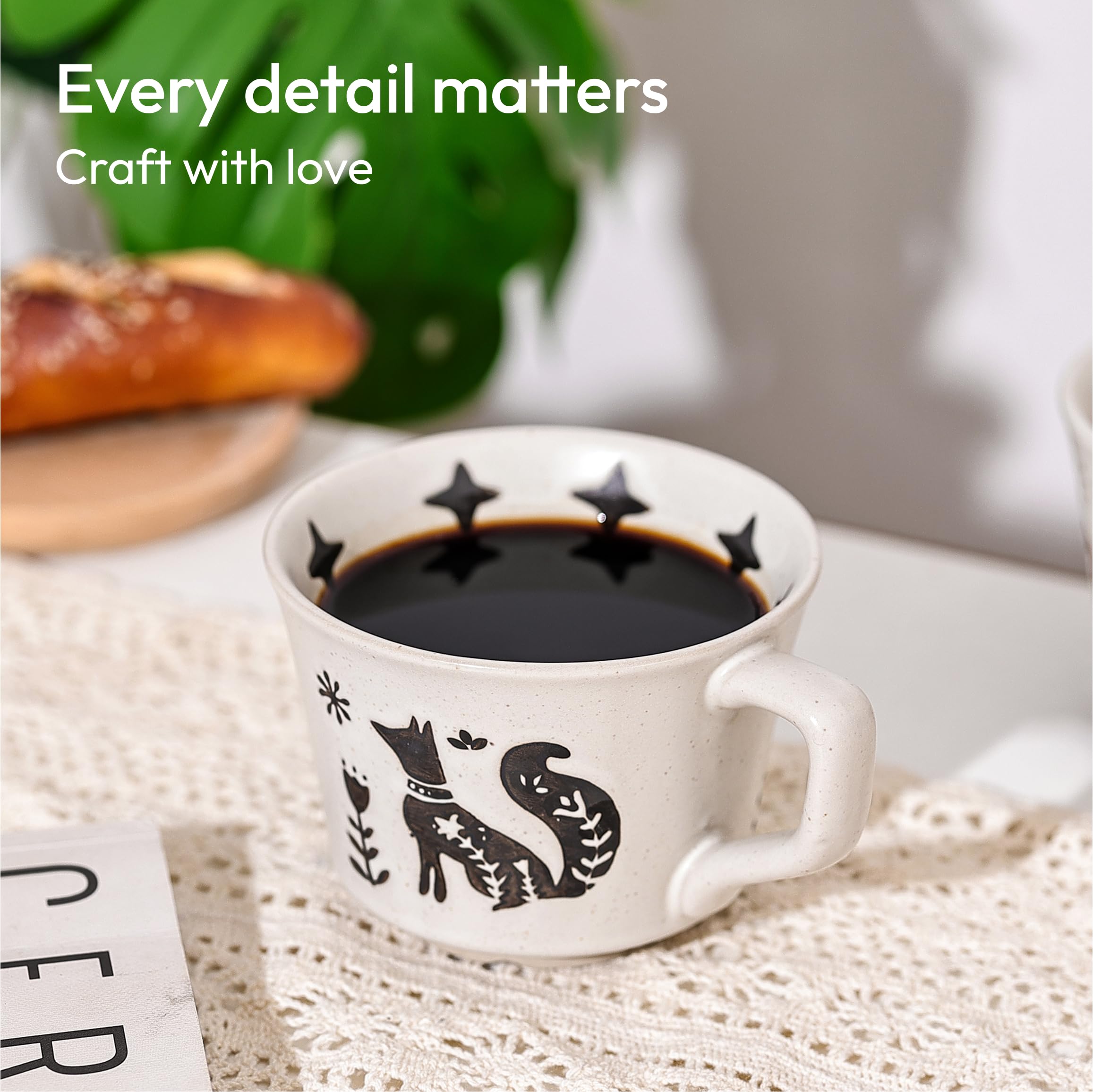 LINVIA 11 oz Ceramic Coffee Mug, Stoneware Teacup with Handle
