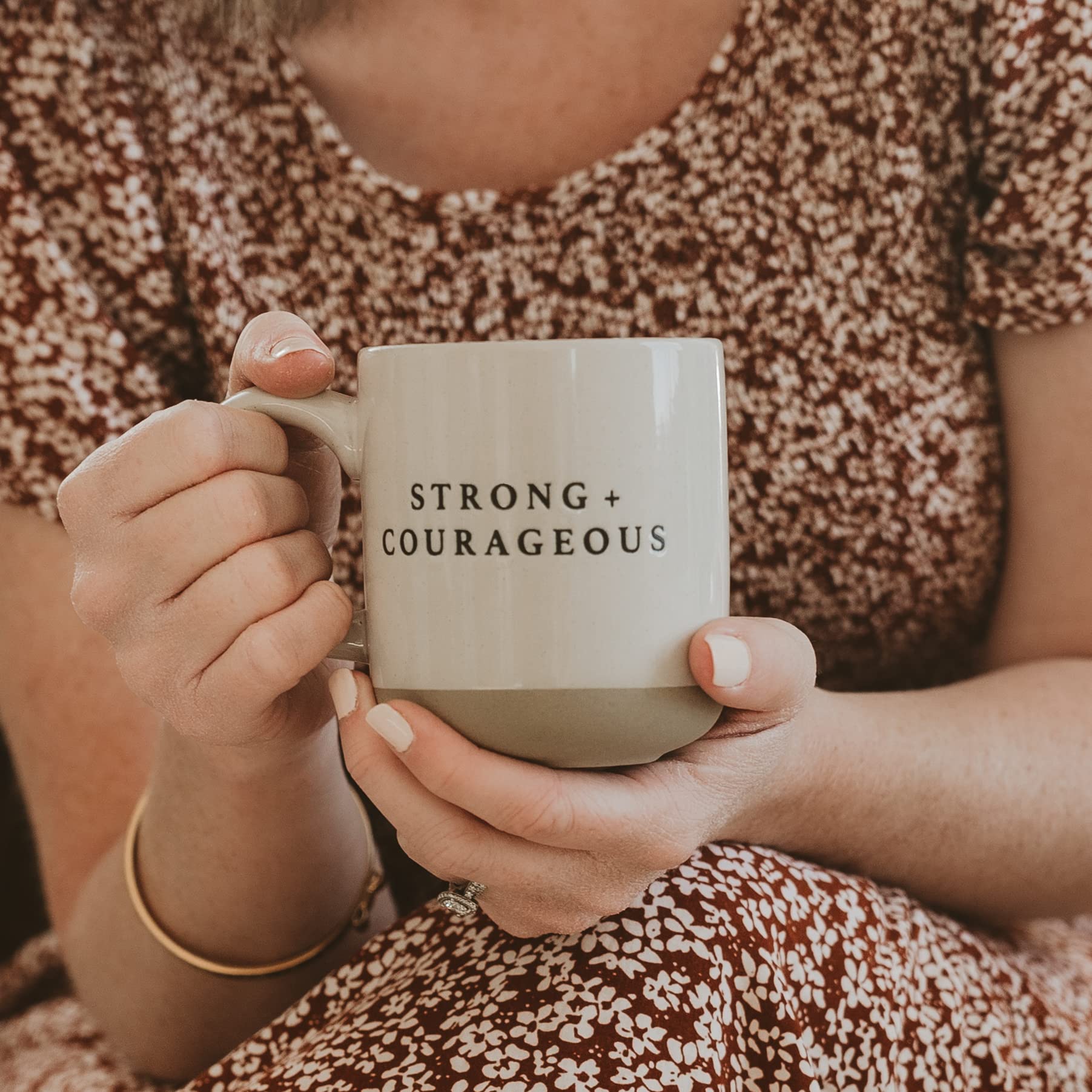 Sweet Water Decor Strong and Courageous Stoneware Coffee Mug | Mom Mug | Novelty Coffee Mugs | Microwave & Dishwasher Safe | 14oz Coffee Cup | Inspirational Gifts