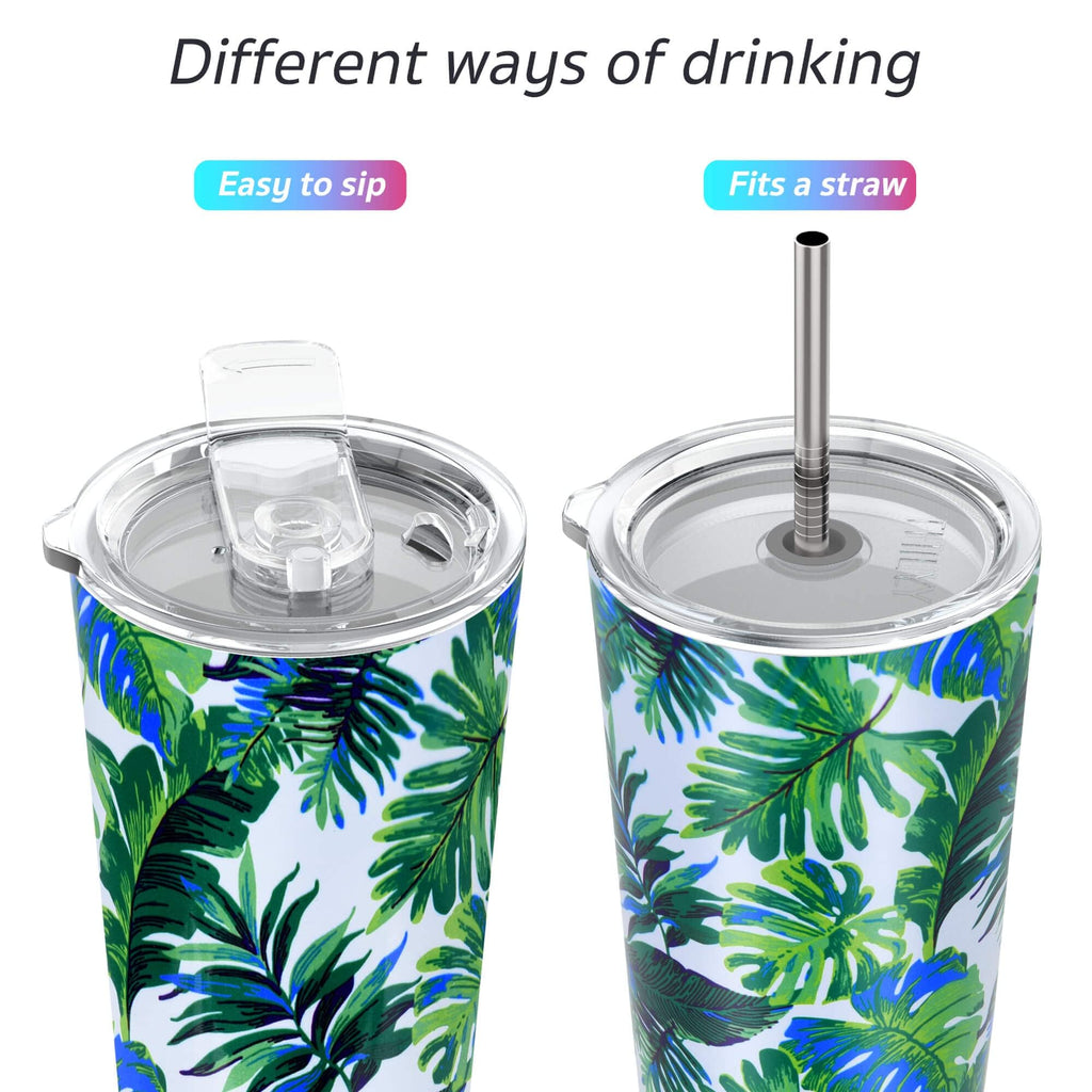 THILY Tumbler Stainless Steel Coffee Cup 26 oz Triple-Insulated Travel Mug with Splash-Proof Lid, for Ice Drinks and Hot Beverage Smoothies Cup, Green Plants