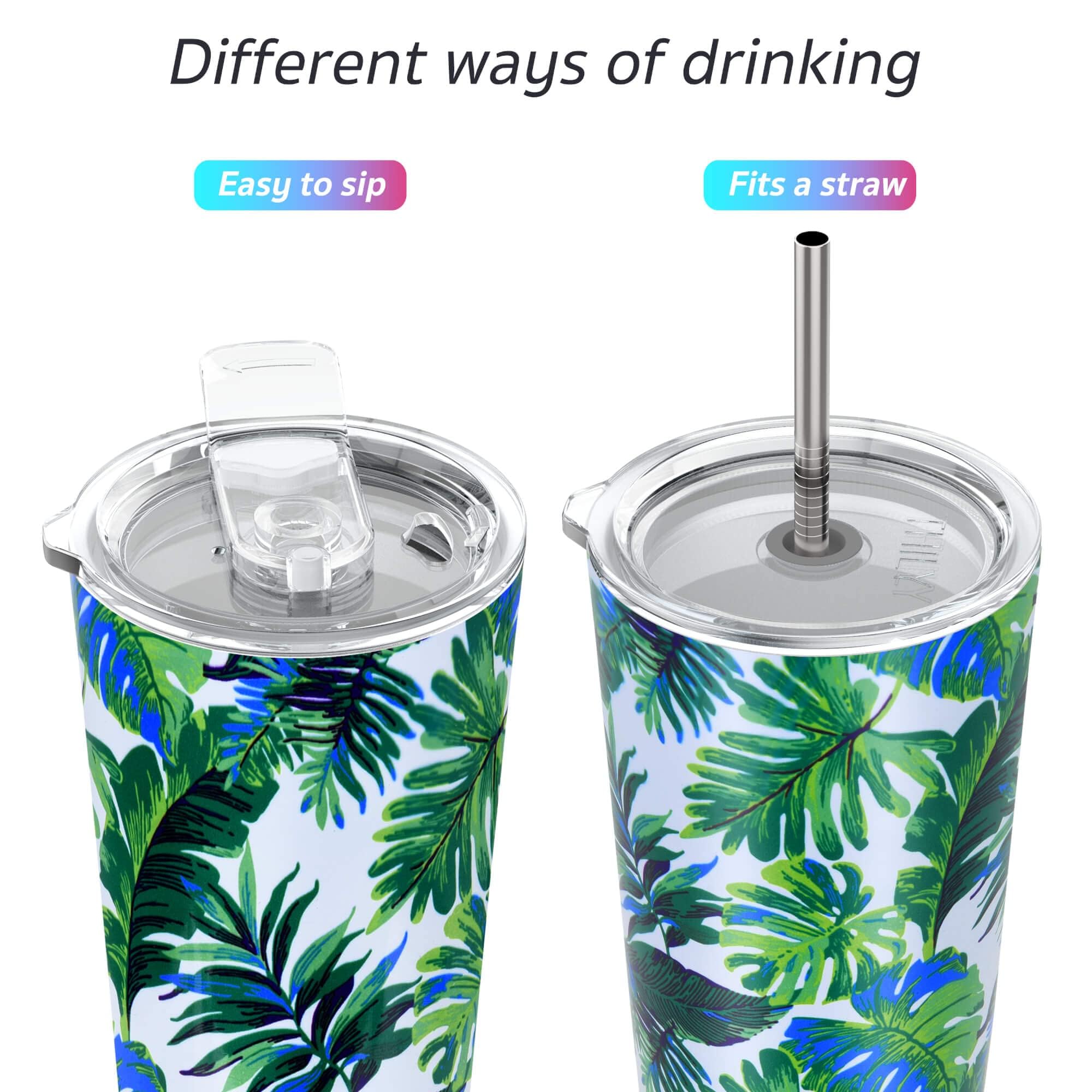 THILY Tumbler Stainless Steel Coffee Cup 26 oz Triple-Insulated Travel Mug with Splash-Proof Lid, for Ice Drinks and Hot Beverage Smoothies Cup, Green Plants