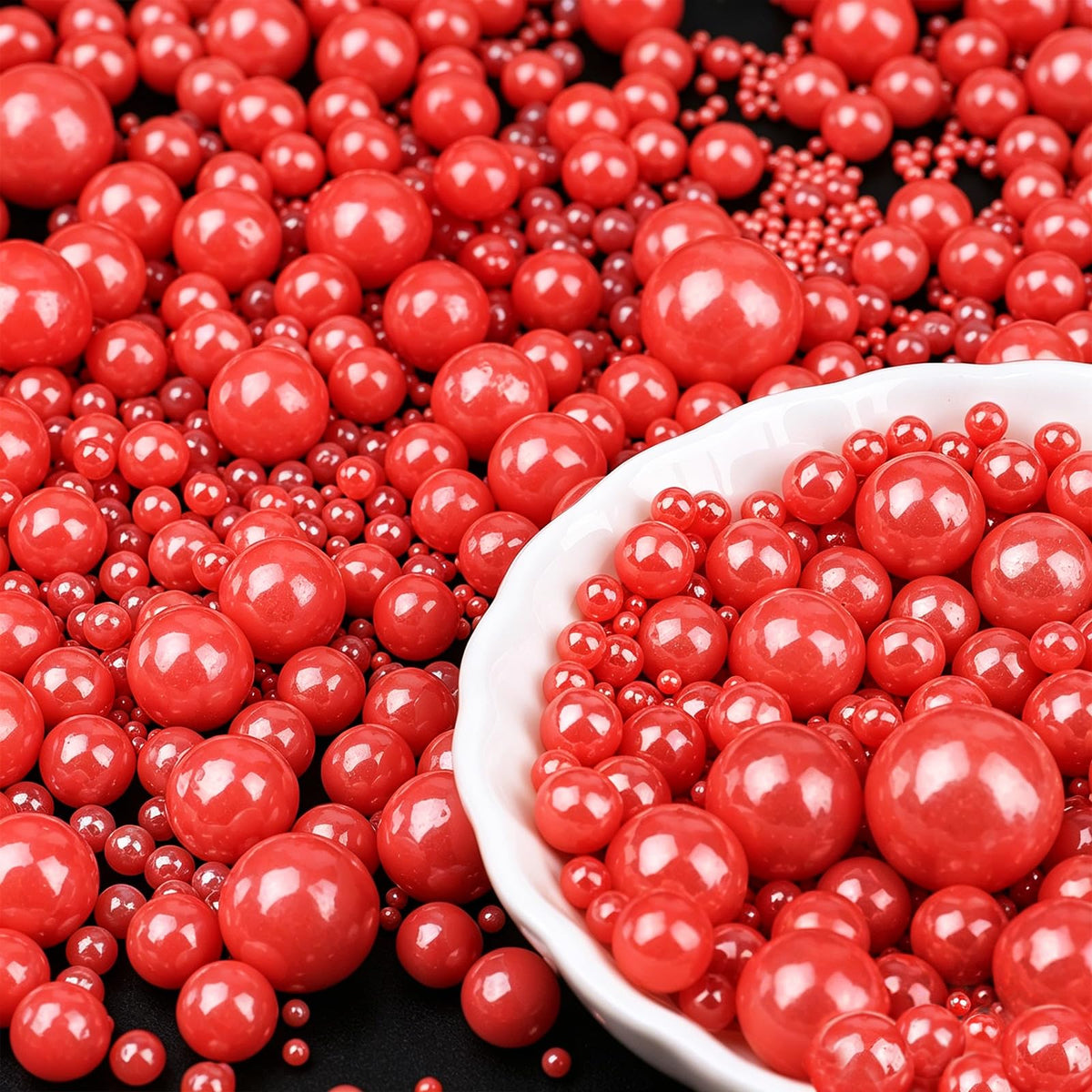 Black Pearl Sprinkles for Cake Decorating, 6 Sizes Edible Pearls Sugar