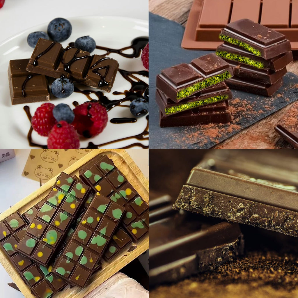 Zivcaer 2 Pack Chocolate Bar Mold Deep for Stuffed Bar, Non-Stick Thick Chocolate Molds, Silicone Chocolate Candy Molds for Knafeh Pistachio Chocolate Bar, Candy, DIY Handmade Gifts (5 Snap+10 Snap)