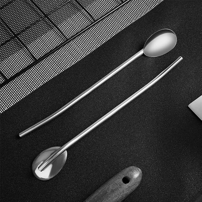 8Pcs Stainless Steel Straws Spoons, Reusable Metall Straws Spoon with 2 Cleaning Brushes,2 in 1 Snow Cone Straws Drinking Reusable Stainless Steel Ice Tea Long Spoons Straws for Cocktail Milkshake