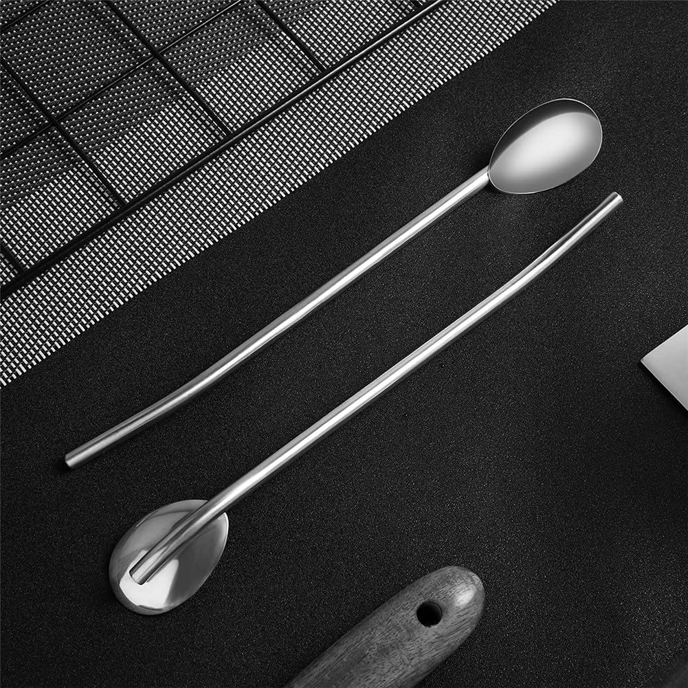 Sorfia 8pcs 2 in 1 Stainless Steel Straws Spoons with 2pcs Cleaning Brushes