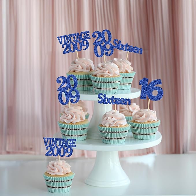 Gyufise 24pc 16th Birthday Cupcake Toppers - Deep Blue