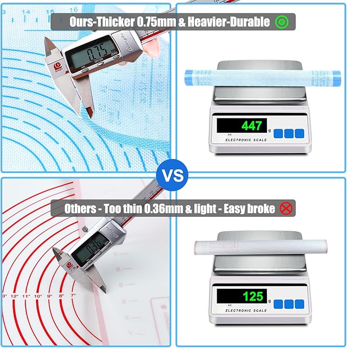Silicone Pastry Mat 36'' By 24'' Extra Large Baking Mat with Measurements for Dough Rolling, Kneading Board, Kitchen Counter Mats for Dough, Pastry, Fondant, Pie Crust, Cookies, Bread, Pasta, Pizza