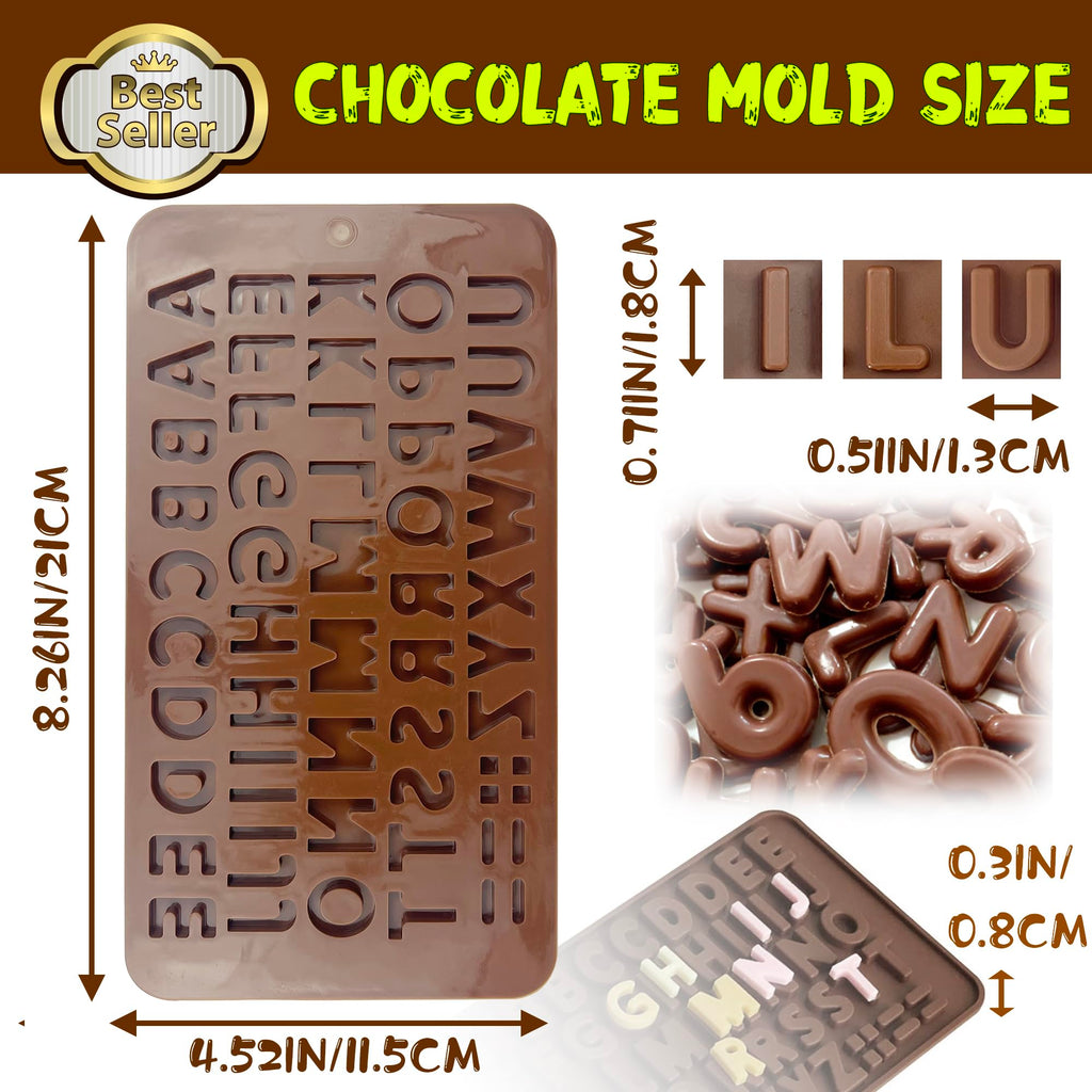 RUGVOMWM Silicone Letter Mold Chocolate Molds - Non-Stick Letter Chocolate Mold, Made of Food Grade Silicon, Perfect for Cake Decoration, Candy, Chocolate, Birthday Party - 4 Pack