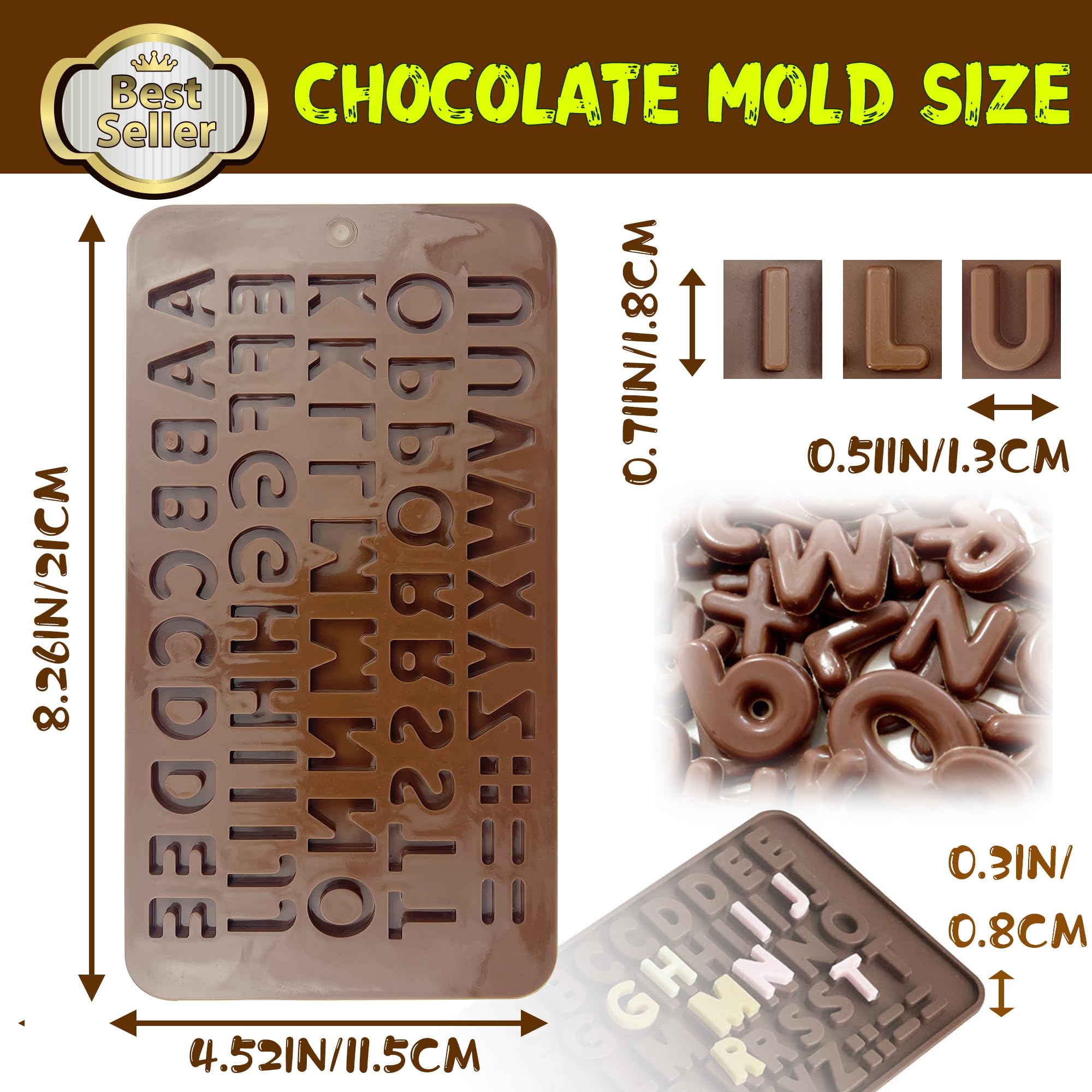 RUGVOMWM Silicone Letter Mold Chocolate Molds - Non-Stick Letter Chocolate Mold, Made of Food Grade Silicon, Perfect for Cake Decoration, Candy, Chocolate, Birthday Party - 4 Pack