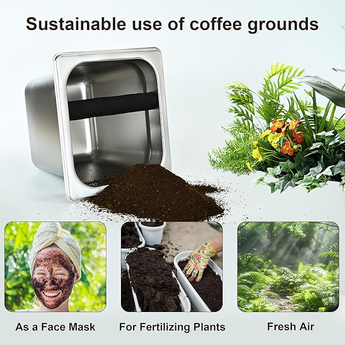 TECHSHARE Stainless Steel Coffee Knock Box, Square Espresso Knock Box, Large Capacity Coffee Accessories, Easy to Clean Espresso Accessories for Home, Kitchen, Cafe, and More