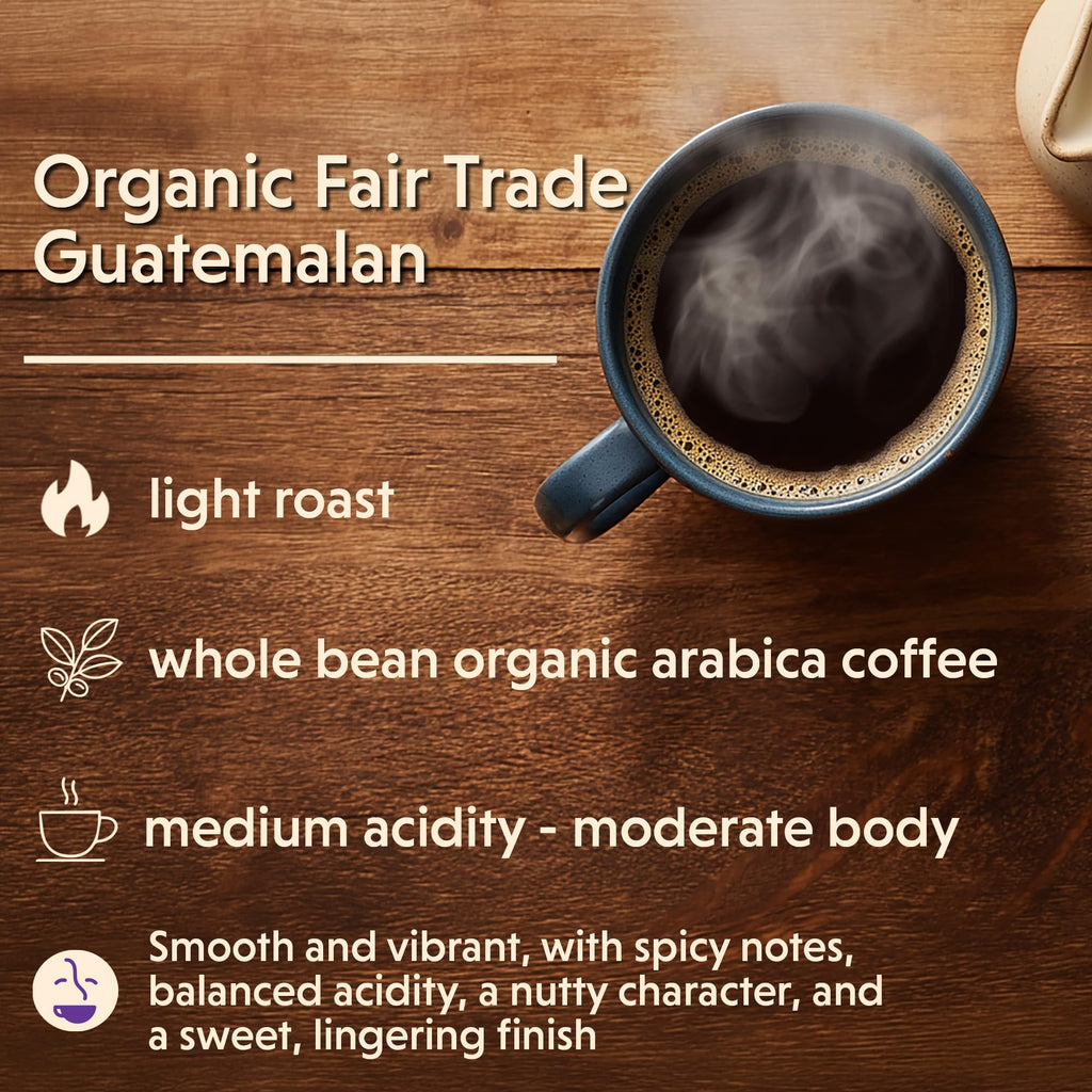 Coffee Bean Direct Organic Fair Trade Guatemalan, Whole Bean, 5lb Bag