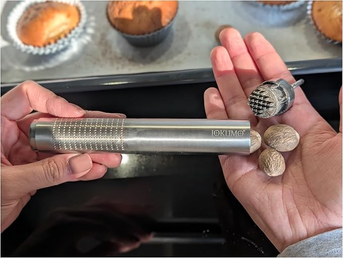 Nutmeg Grater with Silicone Brush & Storage - 18/10 Stainless Steel, Compact Spice & Nut Grinder Tool for Fresh Nutmeg Powder