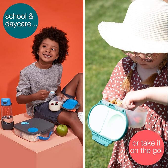 b.box Snack Box for Kids & Toddlers: 2 Compartment Snack Containers, Mini Bento Box, Lunch Box. Leak Proof, BPA free, Dishwasher safe. School Supplies. Ages 4 months+ (Indigo Rose, 12oz capacity)