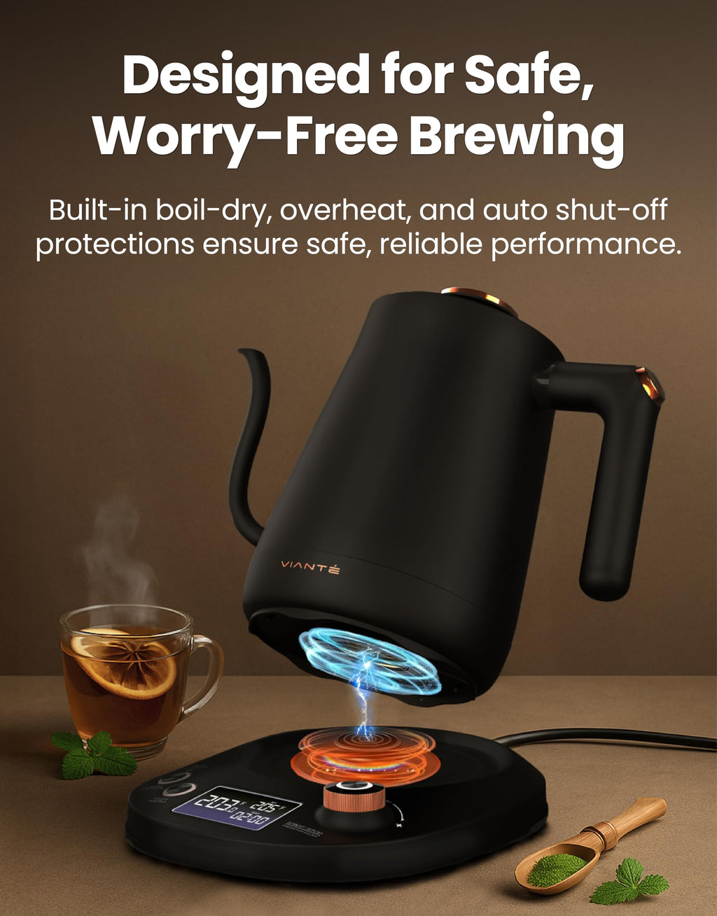 Viante Electric Gooseneck Kettle 0.8L, Pour Over Coffee & Tea, Temp Control