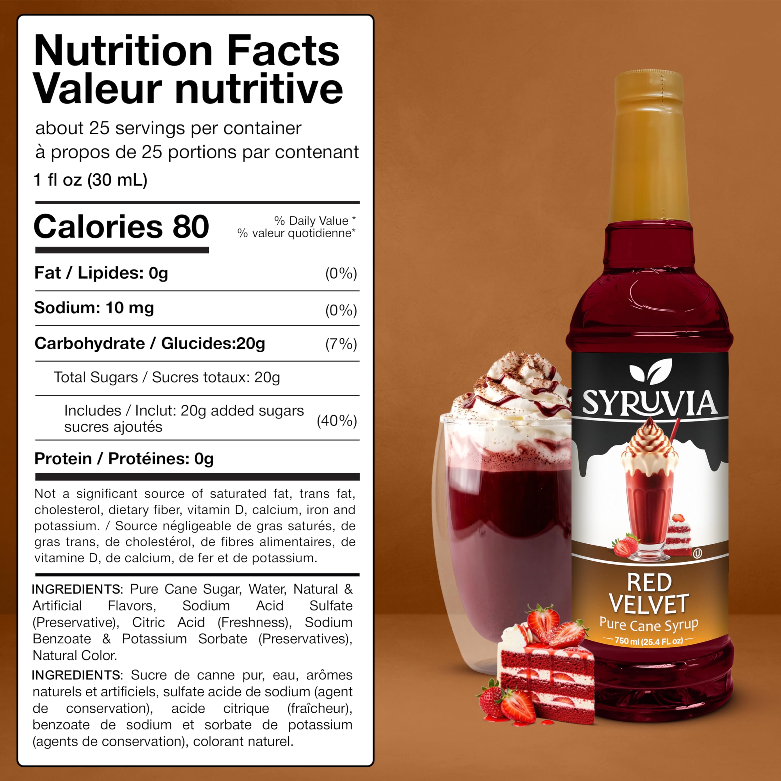 Syruvia Red Velvet Syrup, Flavored Syrup for Lattes, Drinks, Cappuccinos, Iced Coffees, Espresso Drinks – 25.4 fl oz