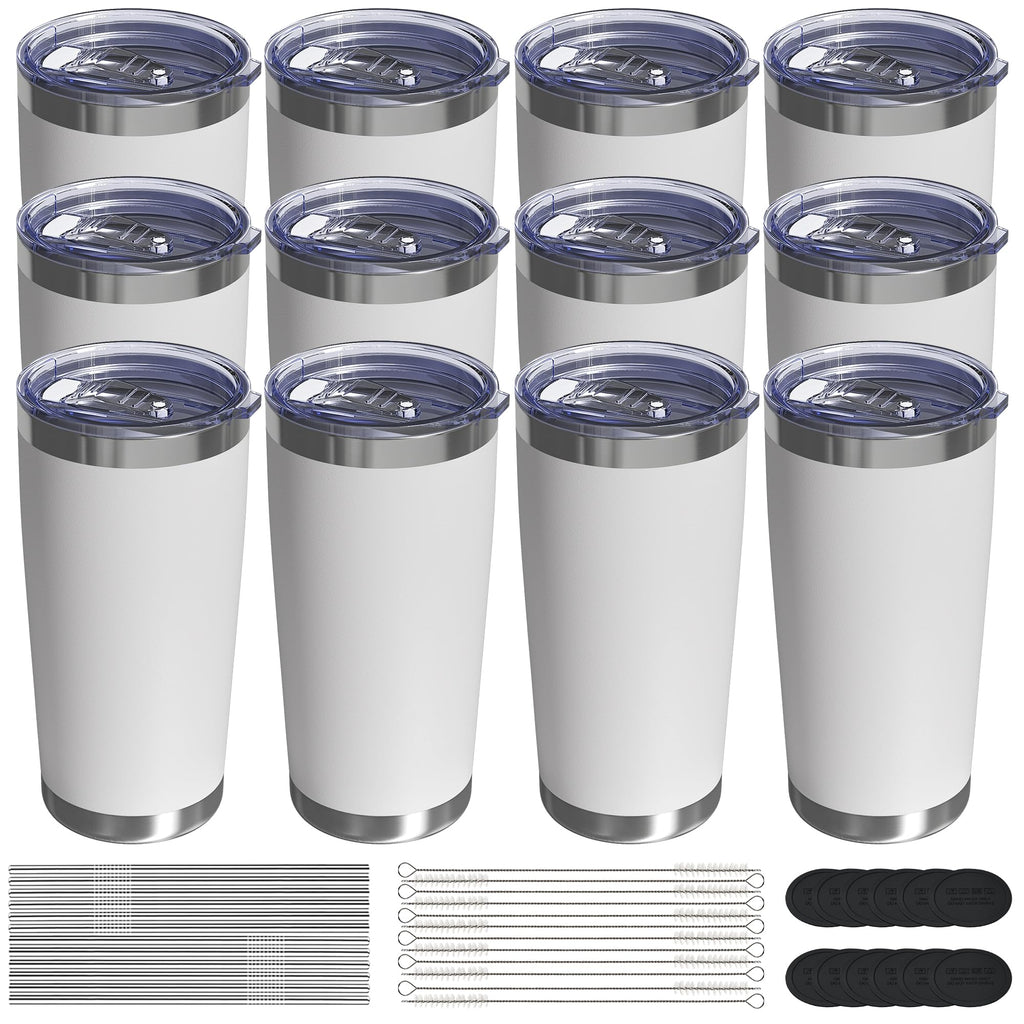 UIRZOTN 20oz Travel Coffee Tumbler 12 Pack, Lids & Straws, Stainless Steel