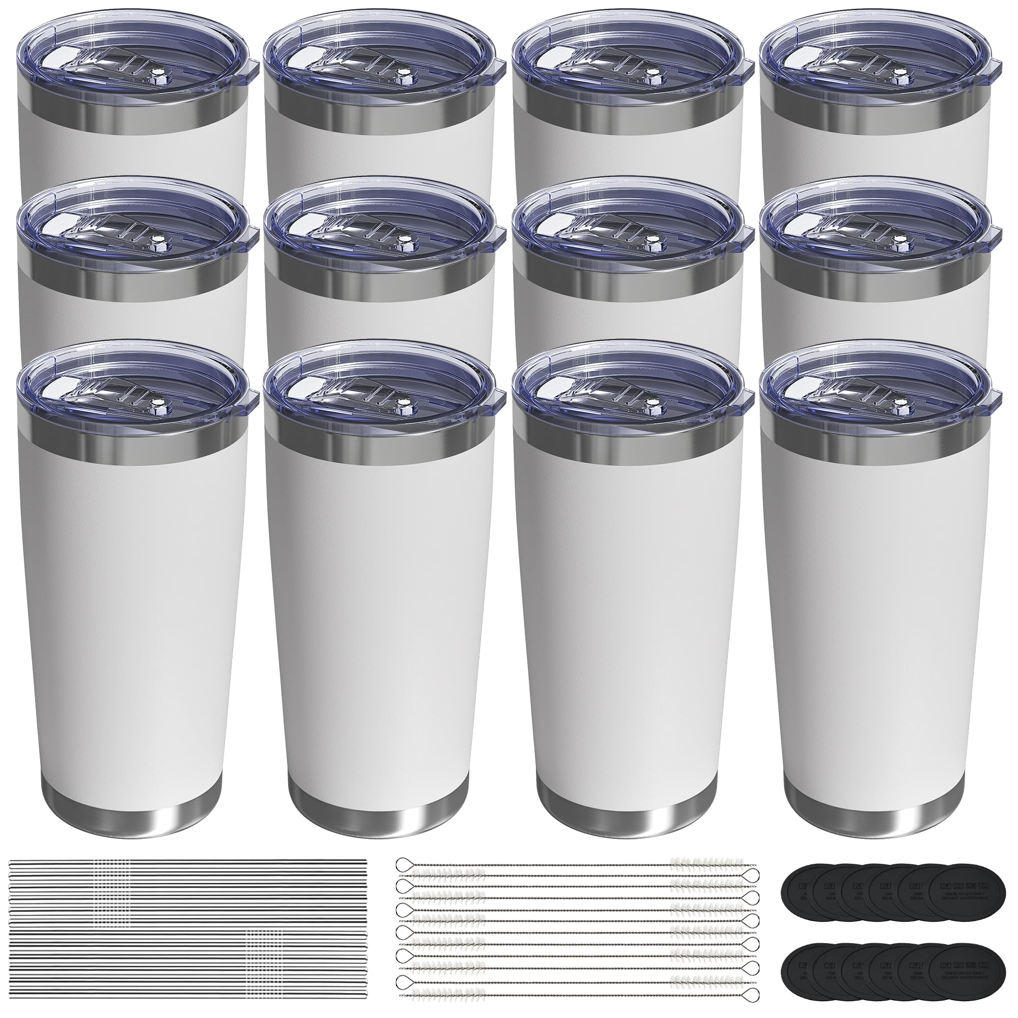 UIRZOTN 20oz Travel Coffee Tumbler 12 Pack, Lids & Straws, Stainless Steel