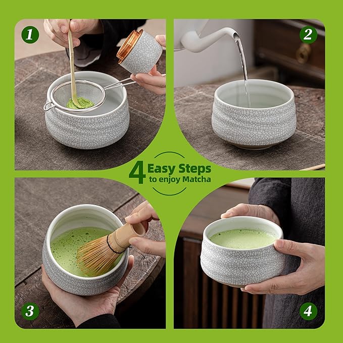TEANAGOO Matcha Whisk Set, 7 Pcs Matcha Set, Matcha Kit for Ceremony, Matcha Tea Set for Making Breakfast/Latte, Matcha Whisk Set and Ceramic Bowl with All Accessories, Gift for Matcha Lover
