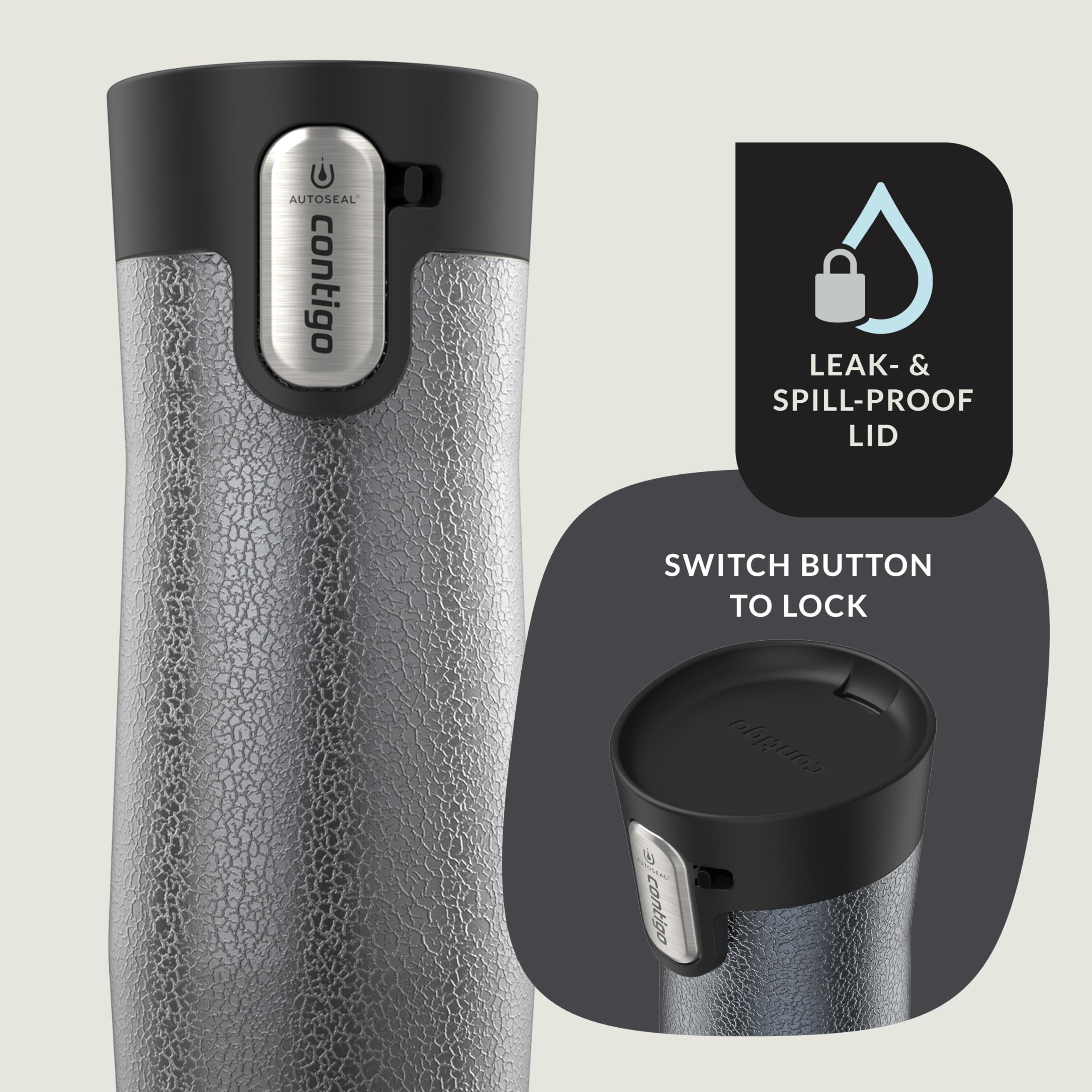 Contigo AUTOSEAL West Loop Vacuum-Insulated Stainless Steel Travel Mug with Easy-Clean Lid 16 oz Crystal Sake