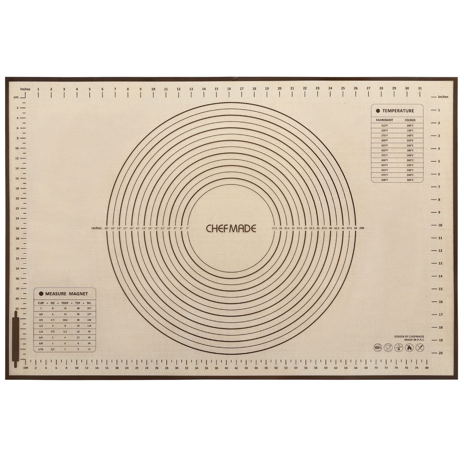 CHEFMADE Silicone Baking Mat, 36" x 24" Extra Thick Large Non-Stick Sheet Mat with Measurement | Non-Slip Reusable Food Grade Flexible Dishwasher Safe｜Making,Cookies,Macarons,Bread,Pastry and Pizza
