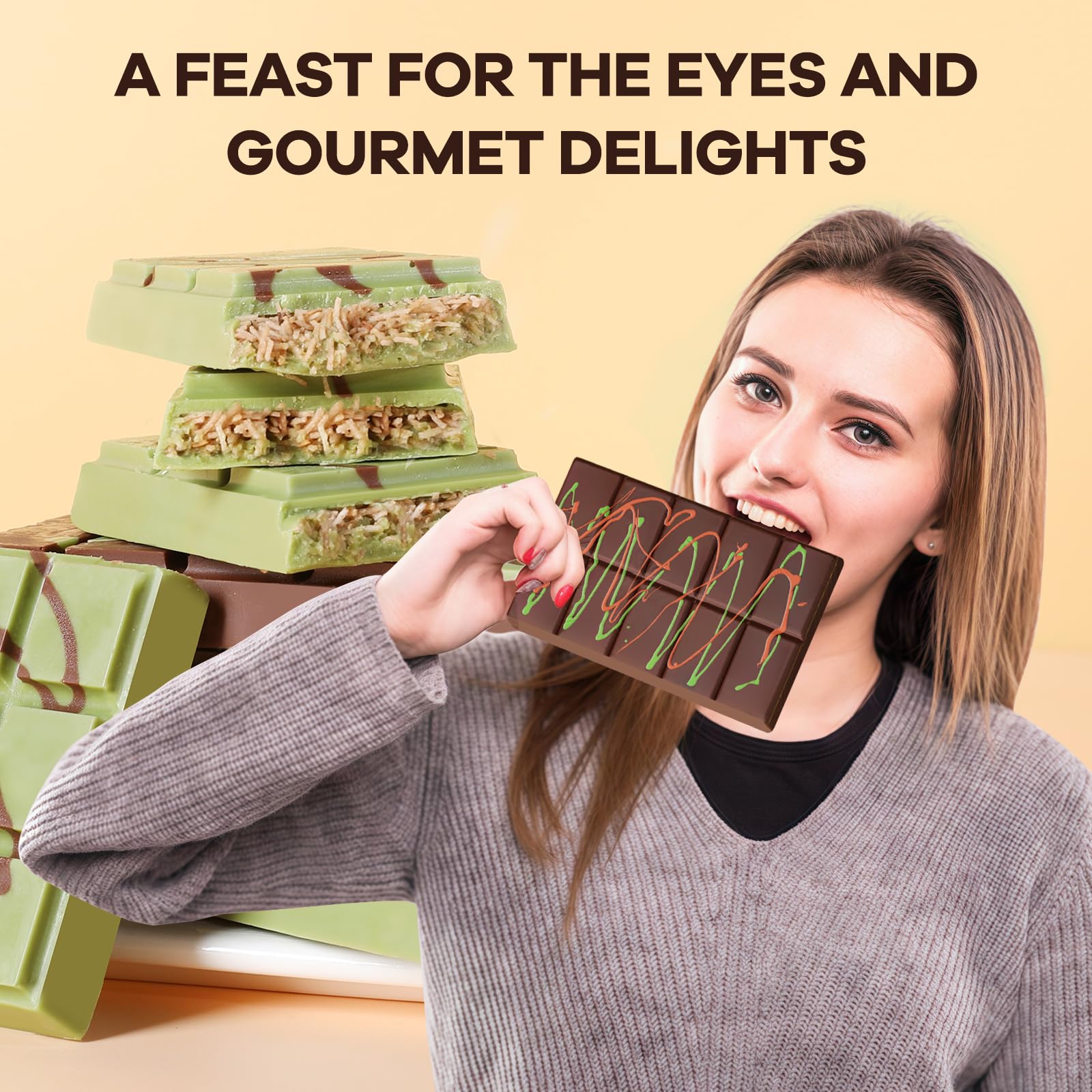 Fimary Dubai Chocolate Molds 1 Inch Deep, Silicone Chocolate Bar Mold – Non-Stick, Flexible, Large and Thick Homemade Chocolates, Candies, and Desserts - Set of 2