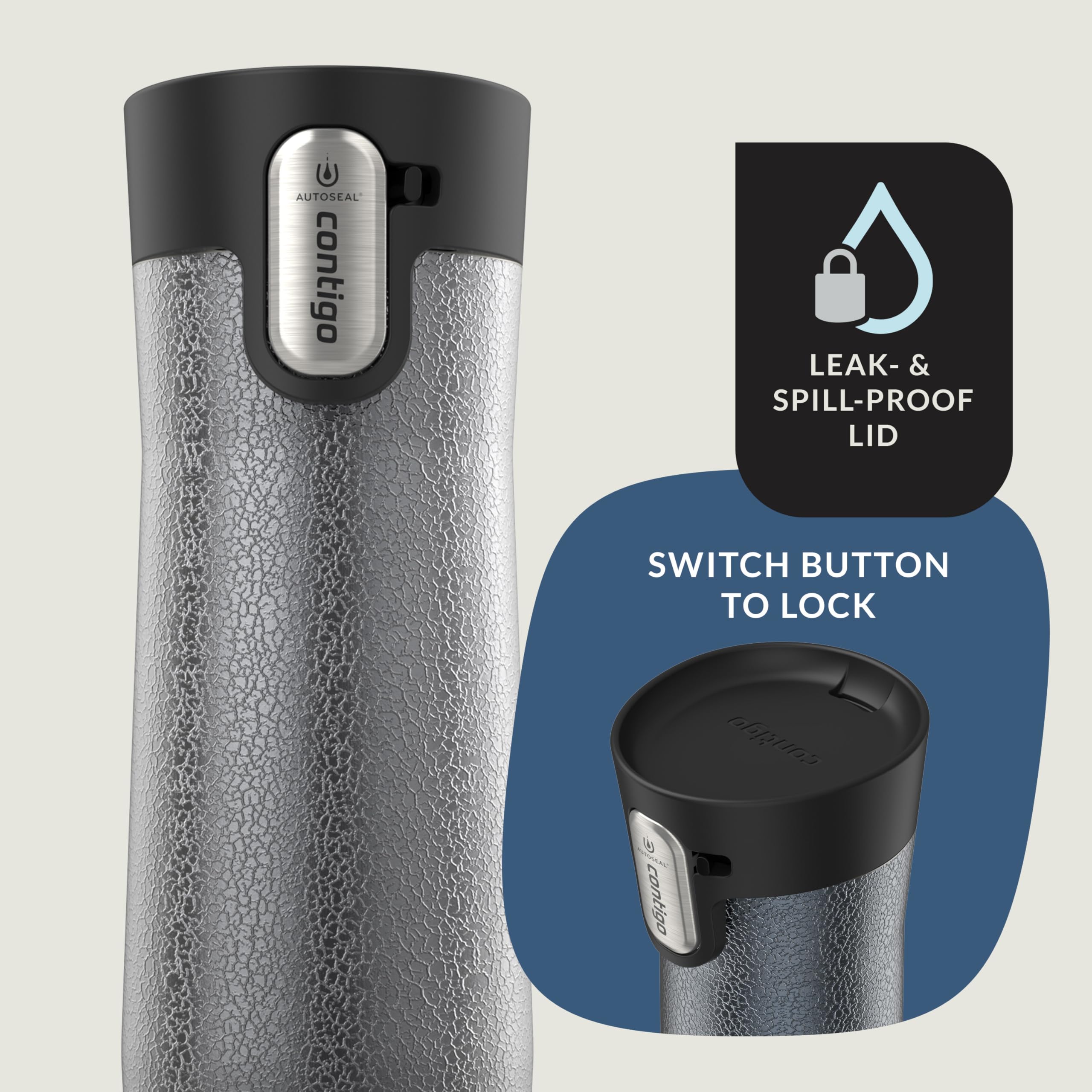 Contigo AUTOSEAL West Loop Vacuum-Insulated Stainless Steel Travel Mug with Easy-Clean Lid 20 oz 2-Pack Crystal Blueberry; Crystal Sake