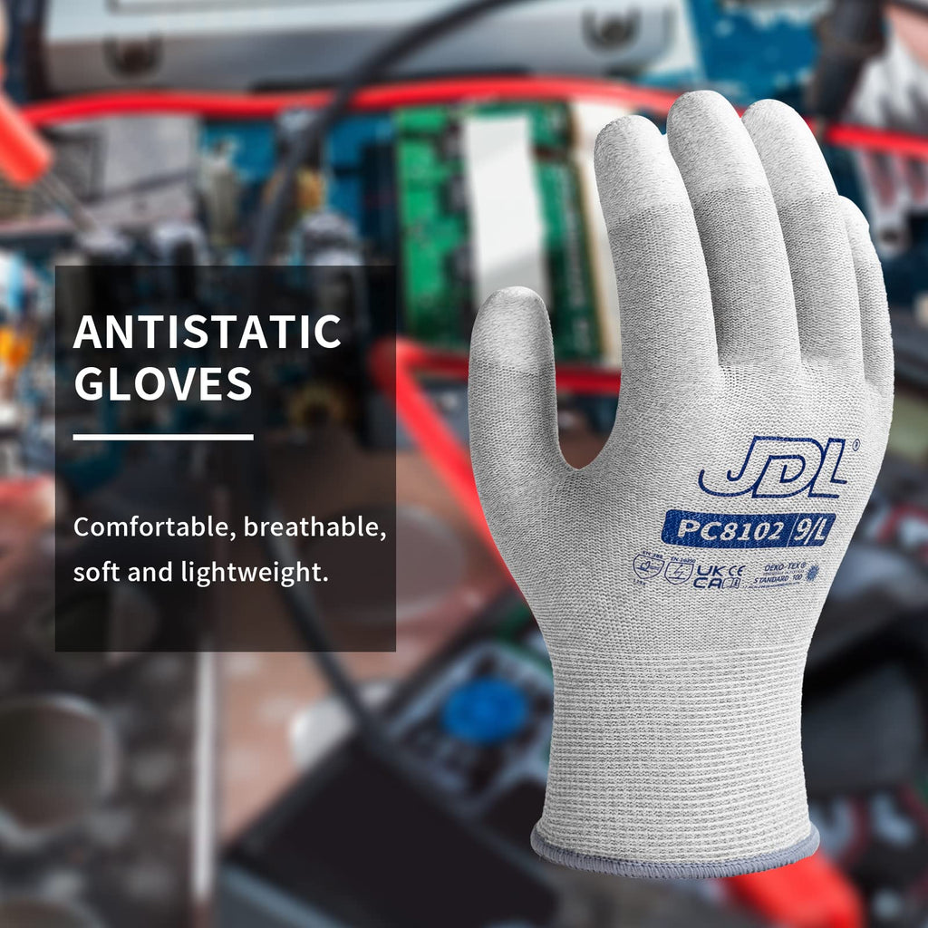 JDL ESD Work Gloves, Anti-Static Gloves for PC Building, 6 pairs, Computer Installation & Repair, High Resistance Carbon Fiber Gloves, X-Large