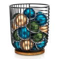 MosJos Coffee Pod Holder -Black Wire K Cup Storage with Wooden Base - Large Capacity Slim Design - Modern Coffee Basket Decor for Kitchen Countertop for Keurig Kcups & Espresso Capsules