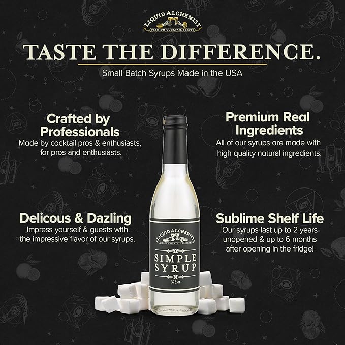 Liquid Alchemist Simple Syrup for Cocktails - Real Ingredients Make our Simple Sugar Syrup the Perfect Old Fashioned Mix - Non-GMO, Gluten Free & Vegan (25 oz)